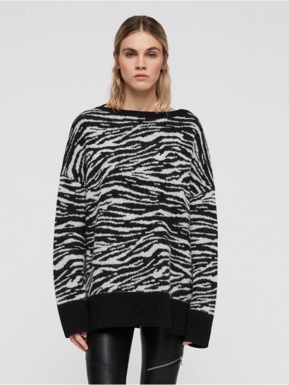 All Saints Black & White Zebra-Print Oversized Sweater
